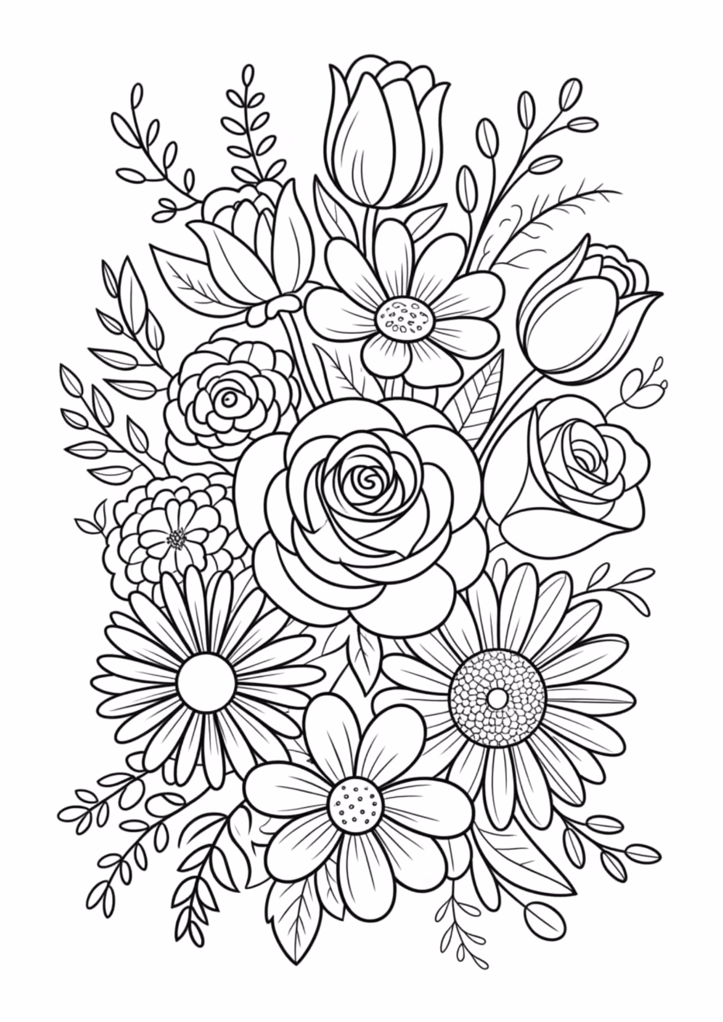 Flores e para colorir — desenho para imprimir