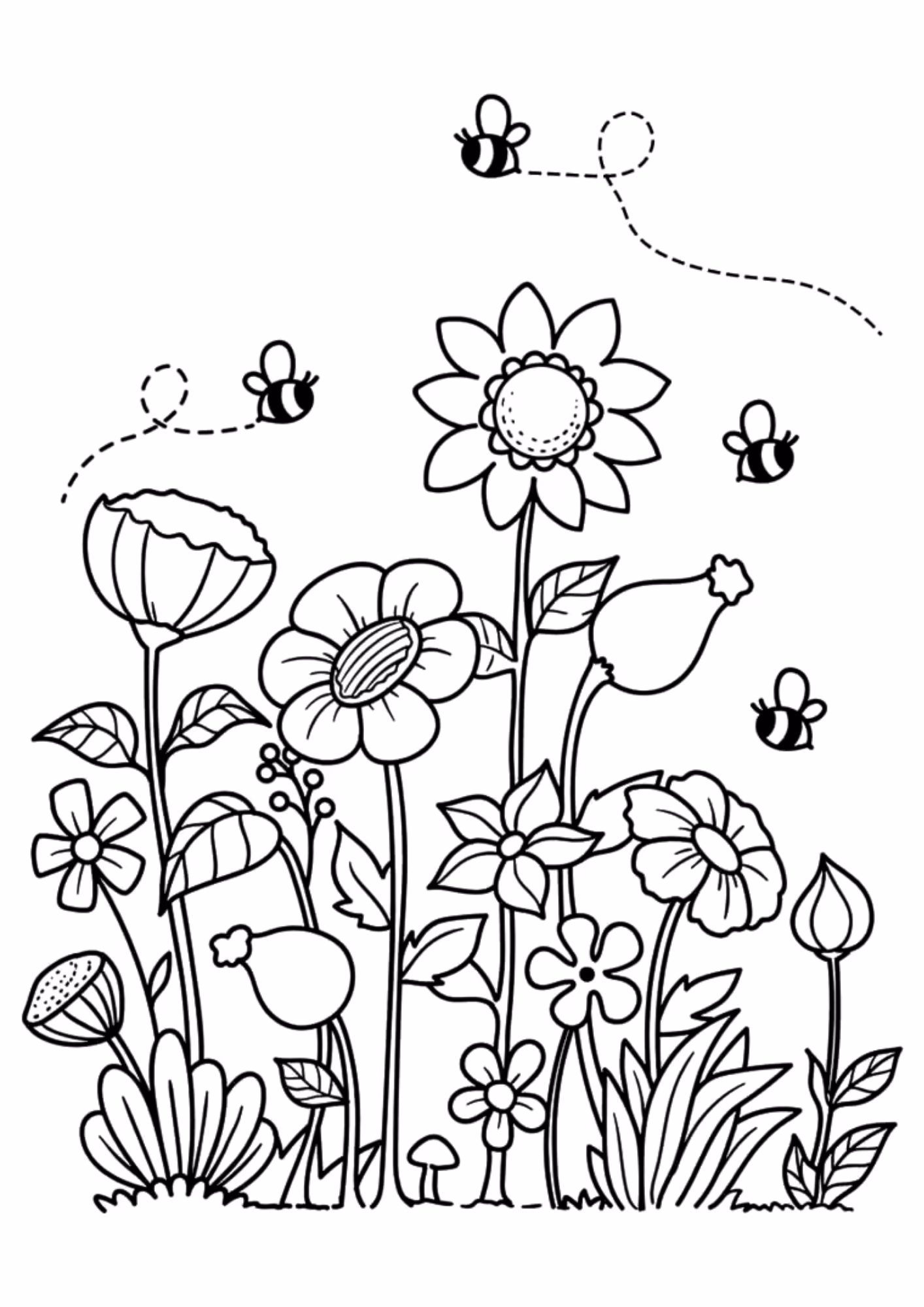Flores e para colorir — desenho para imprimir