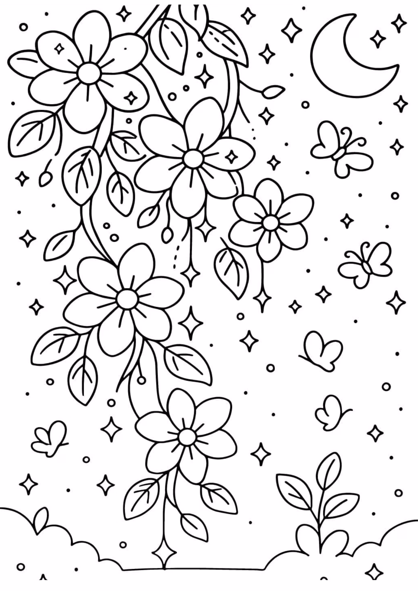 Flores e para colorir — desenho para imprimir