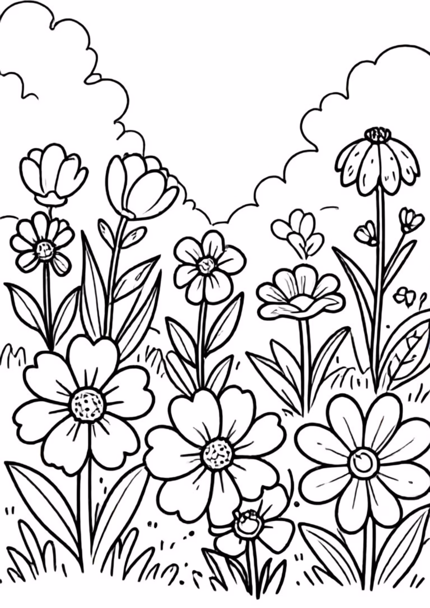 Flores e para colorir — desenho para imprimir