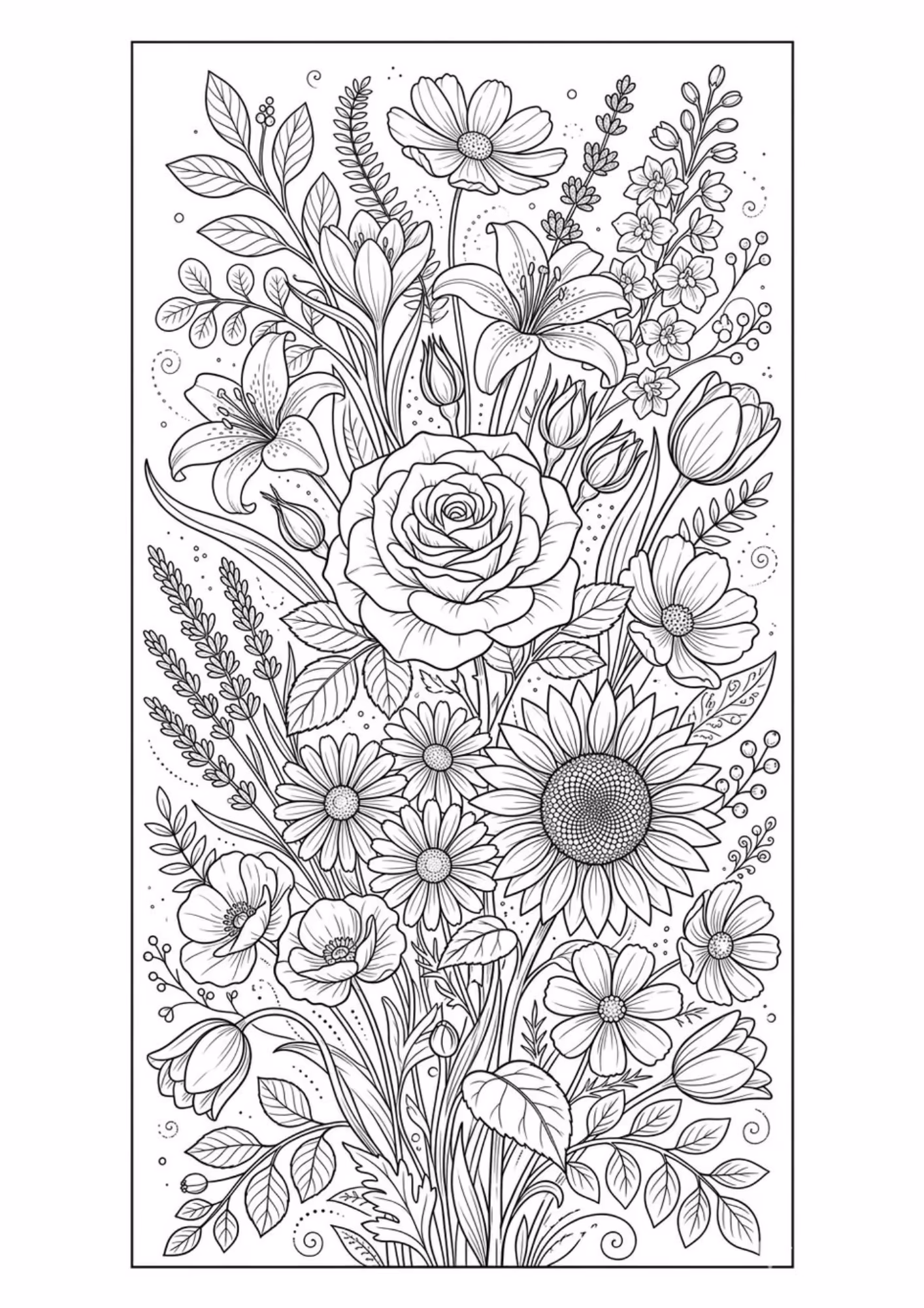 Flores e para colorir — desenho para imprimir
