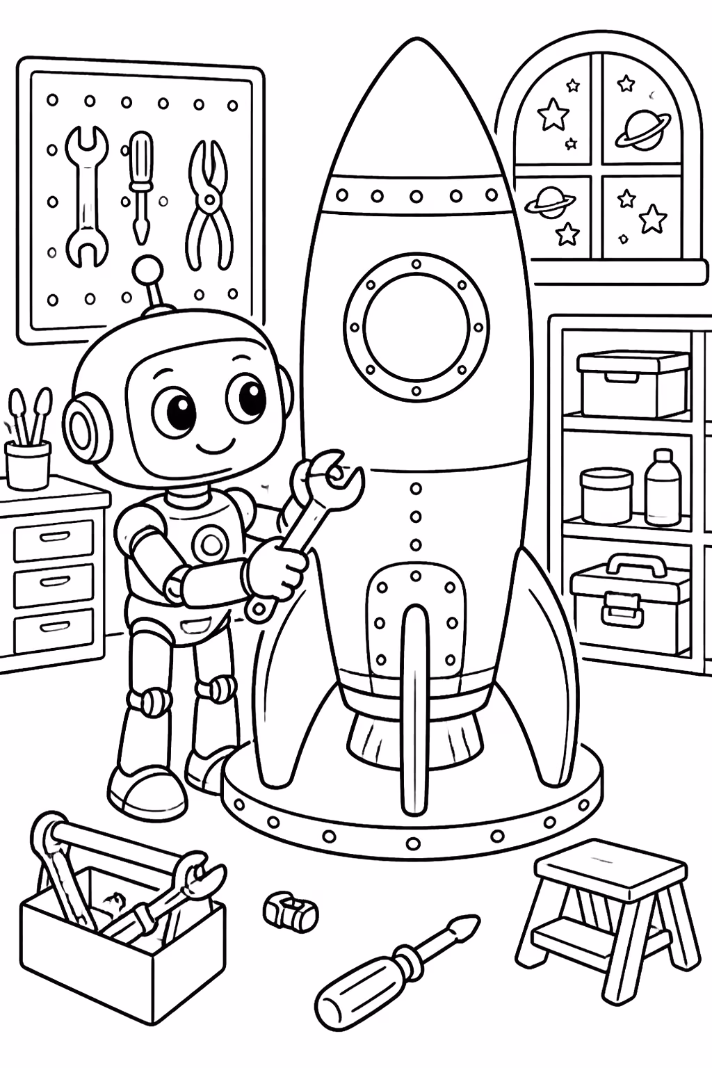 Foguete para colorir — desenho para imprimir