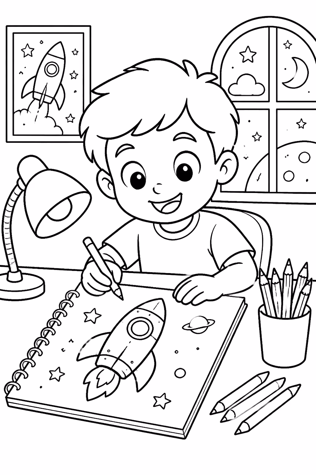 Foguete para colorir — desenho para imprimir