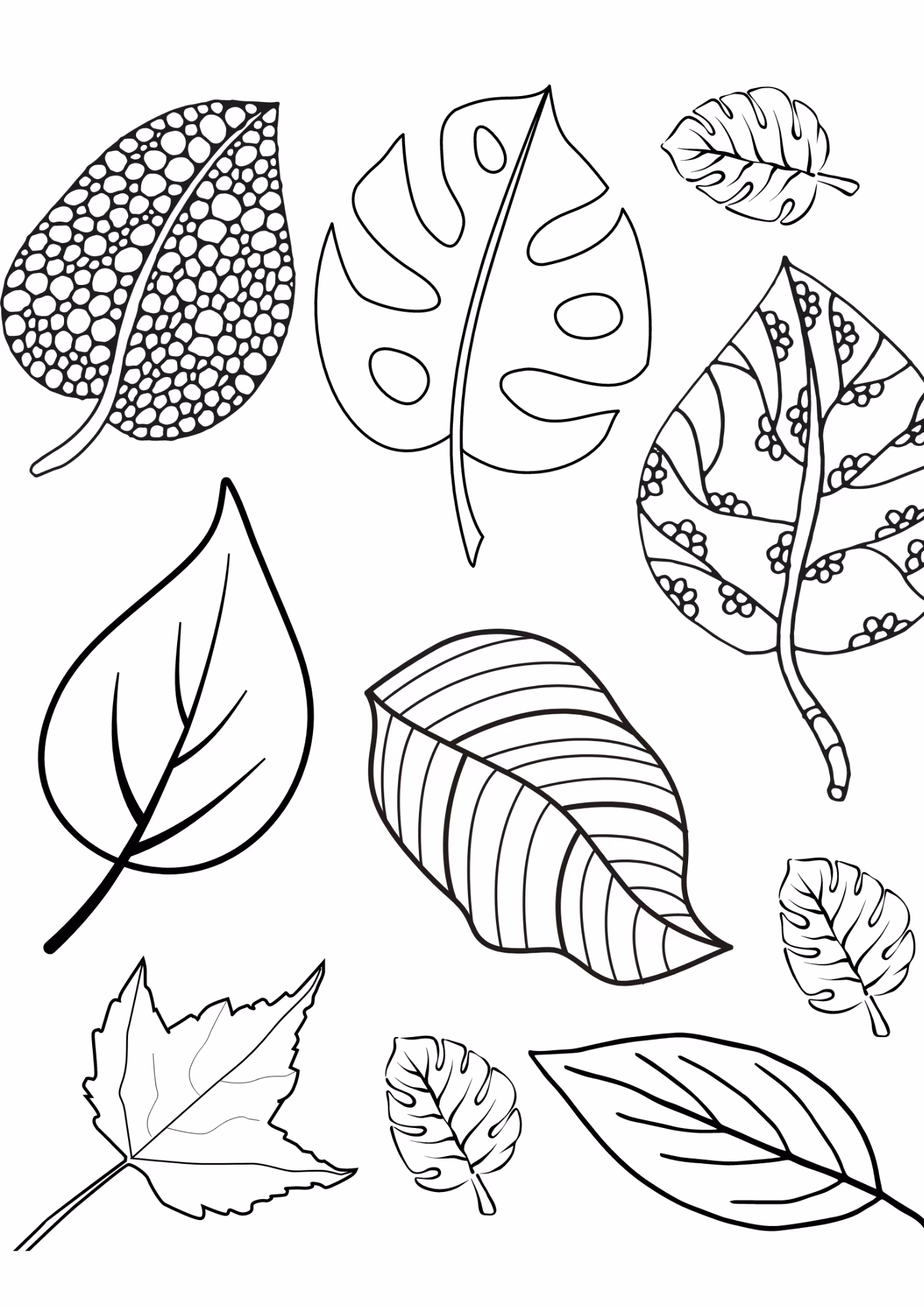 Folhas e para colorir — desenho para imprimir