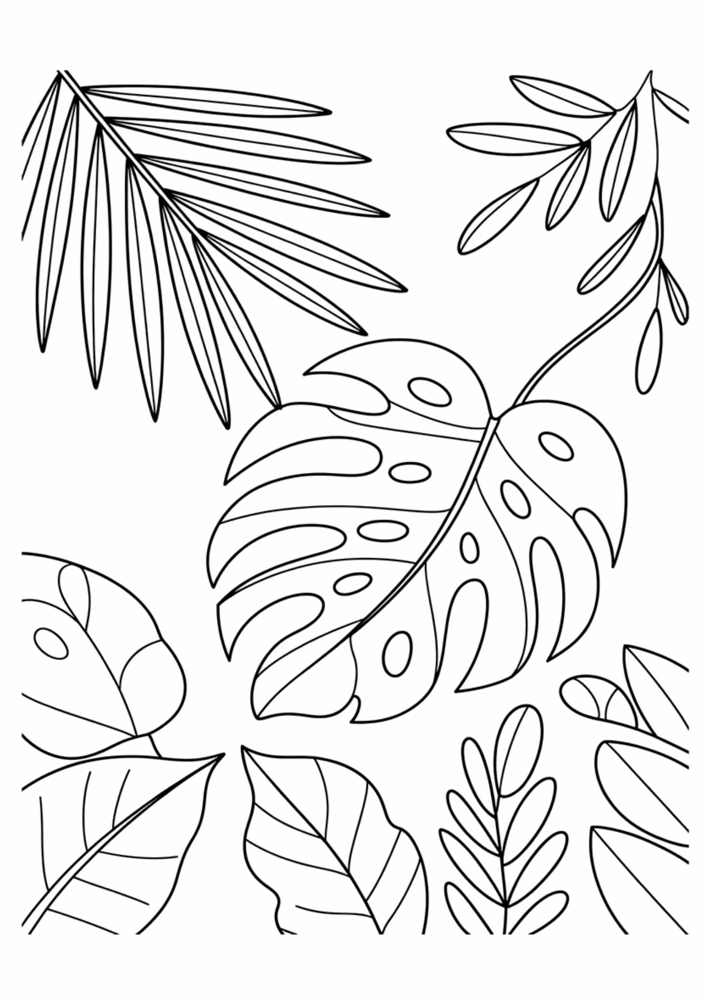 Folhas e para colorir — desenho para imprimir