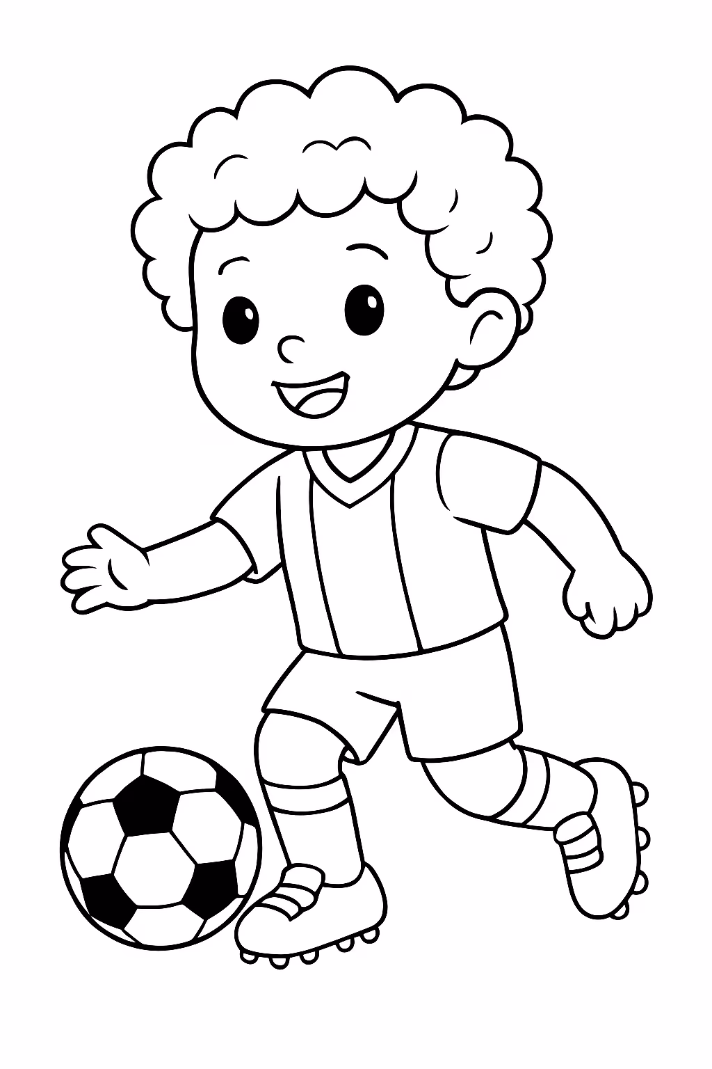 Menininho com cabelos de cachinhos de anjo com roupa de para colorir — desenho para imprimir