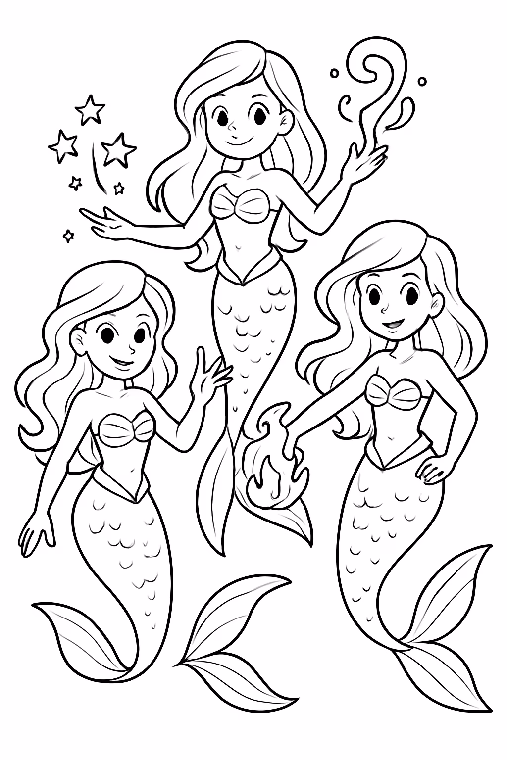Sereias com poderes realista para colorir — desenho para imprimir