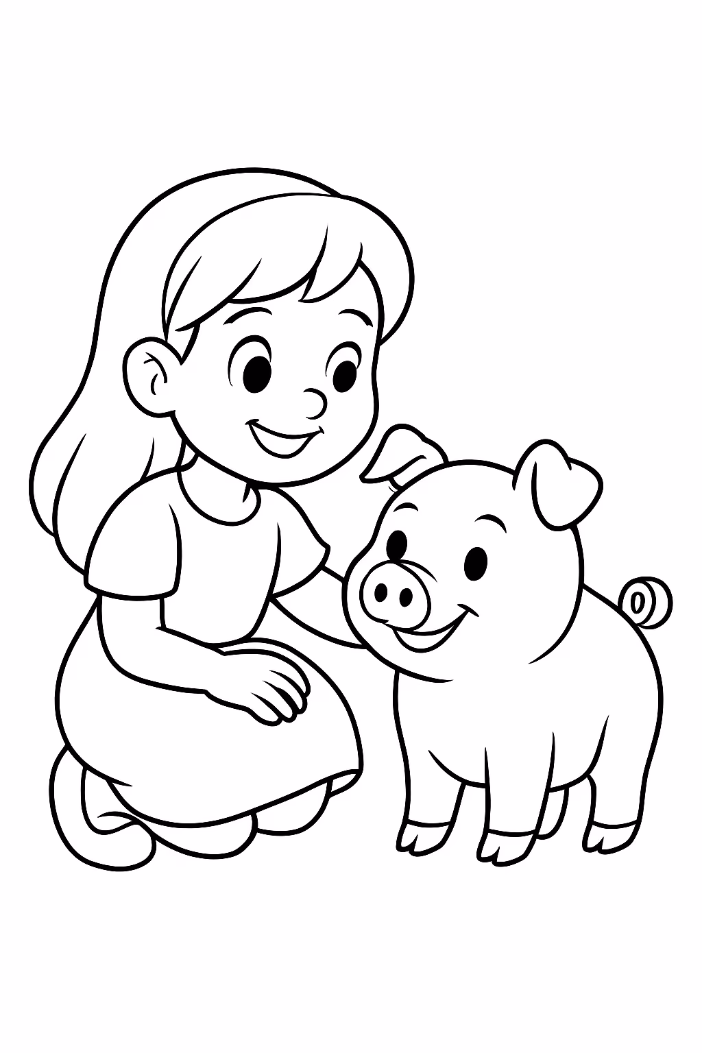 A menina e o porquinho para colorir — desenho para imprimir