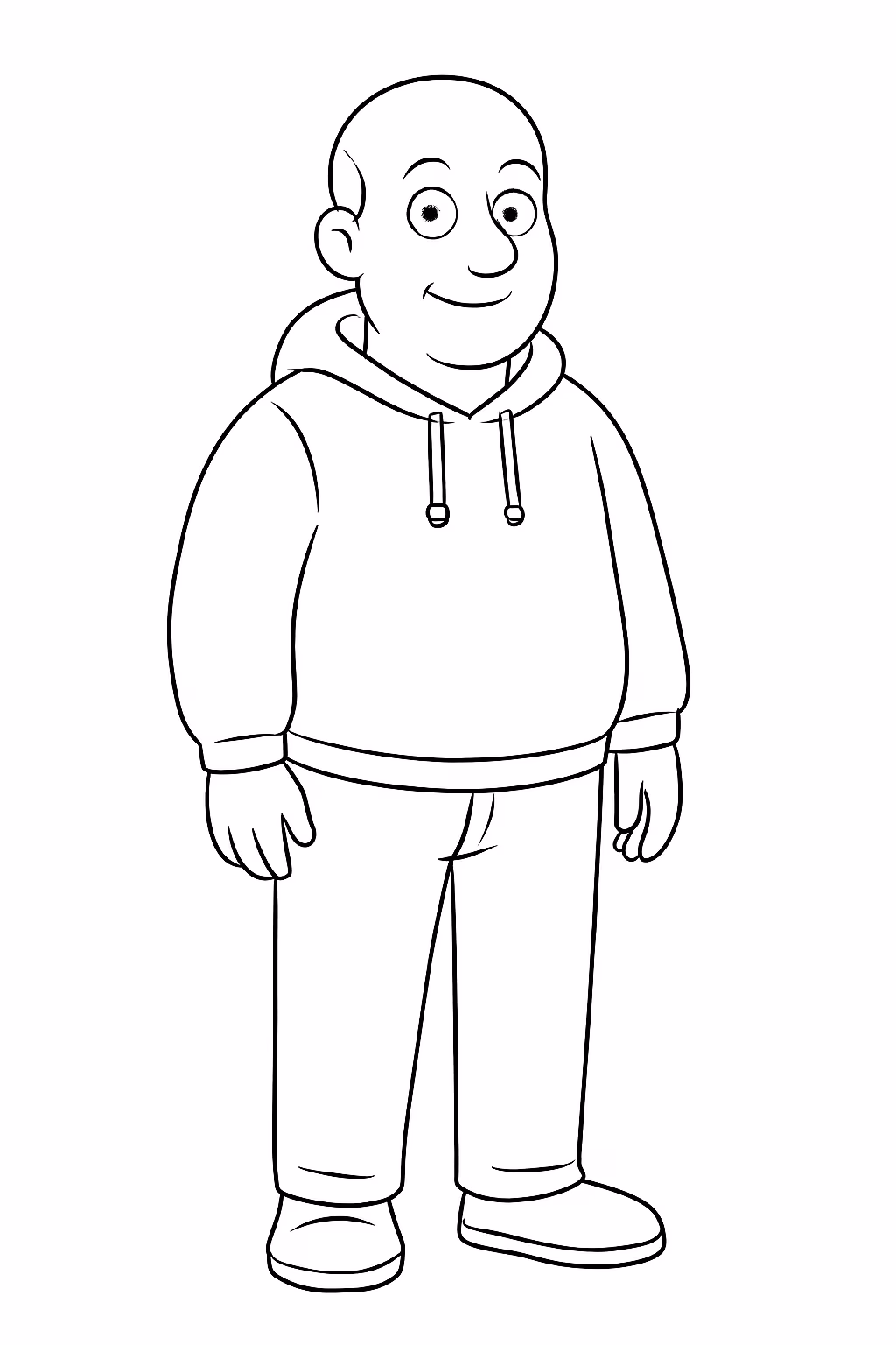 Adulto de anos careca de blusao e calca para colorir — desenho para imprimir