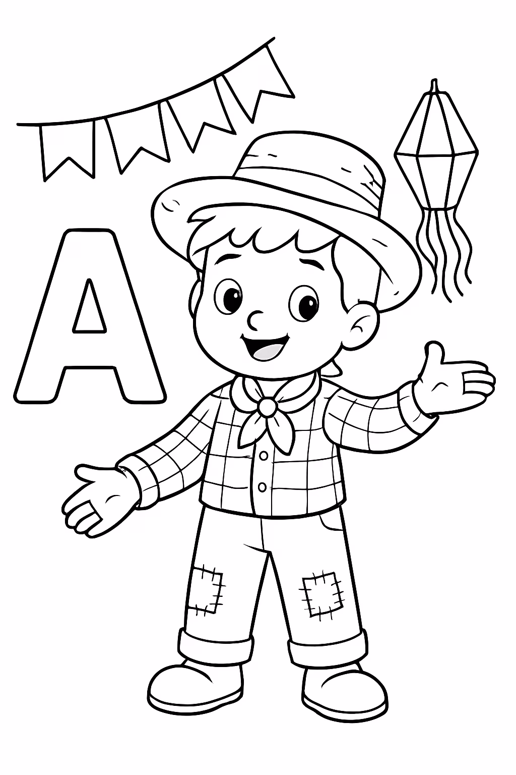 Alfabeto de festa junina para colorir — desenho para imprimir