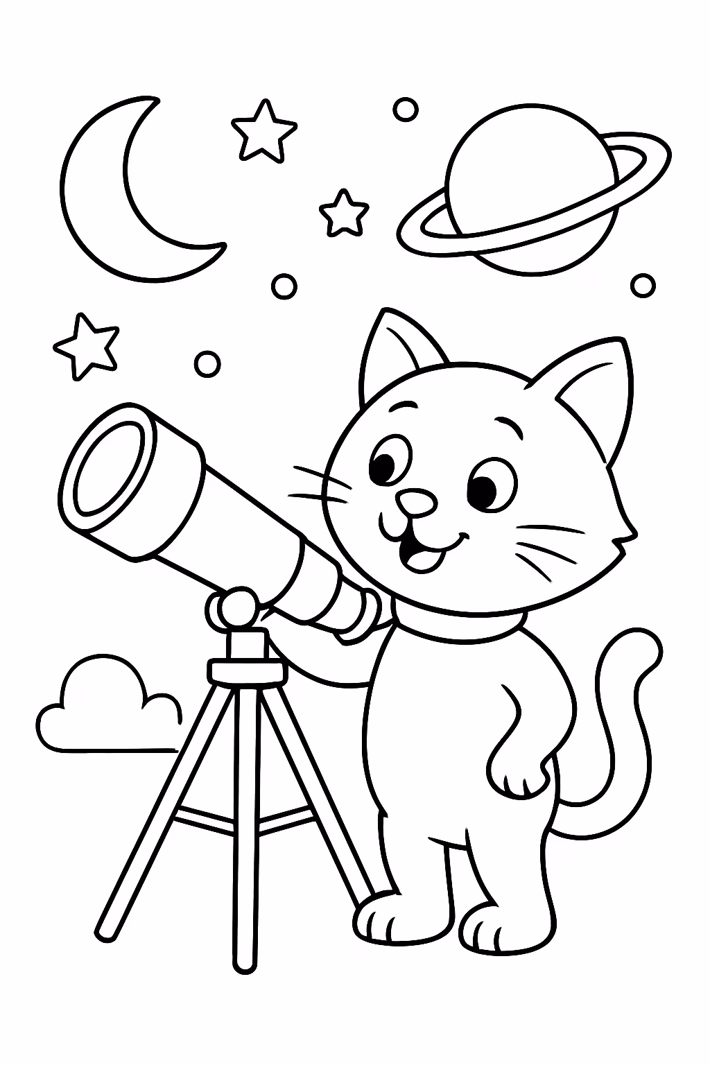 Astronomia e gatos para colorir — desenho para imprimir