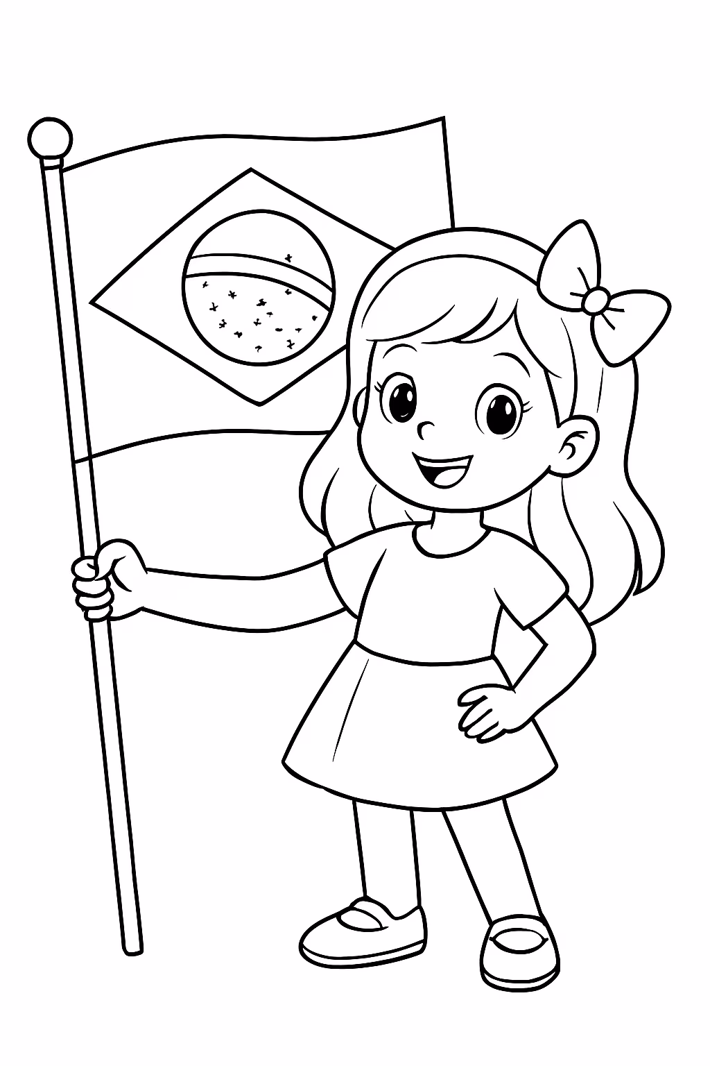 Bandeira do brasil grande e meninas para colorir — desenho para imprimir