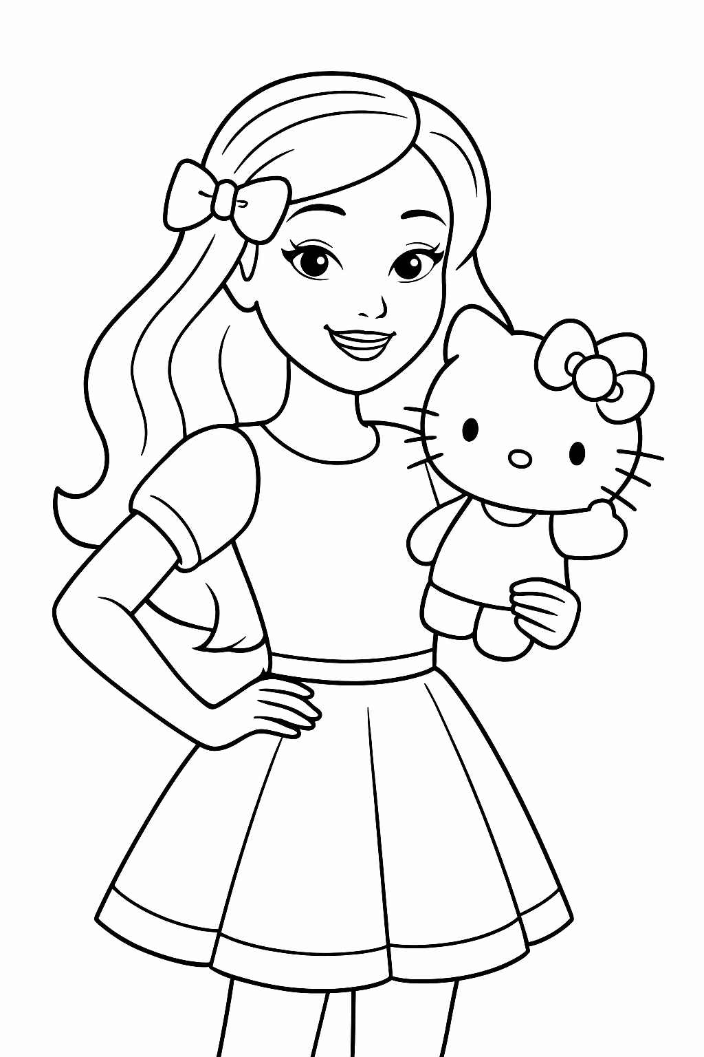 Barbie e hello kitty para colorir — desenho para imprimir