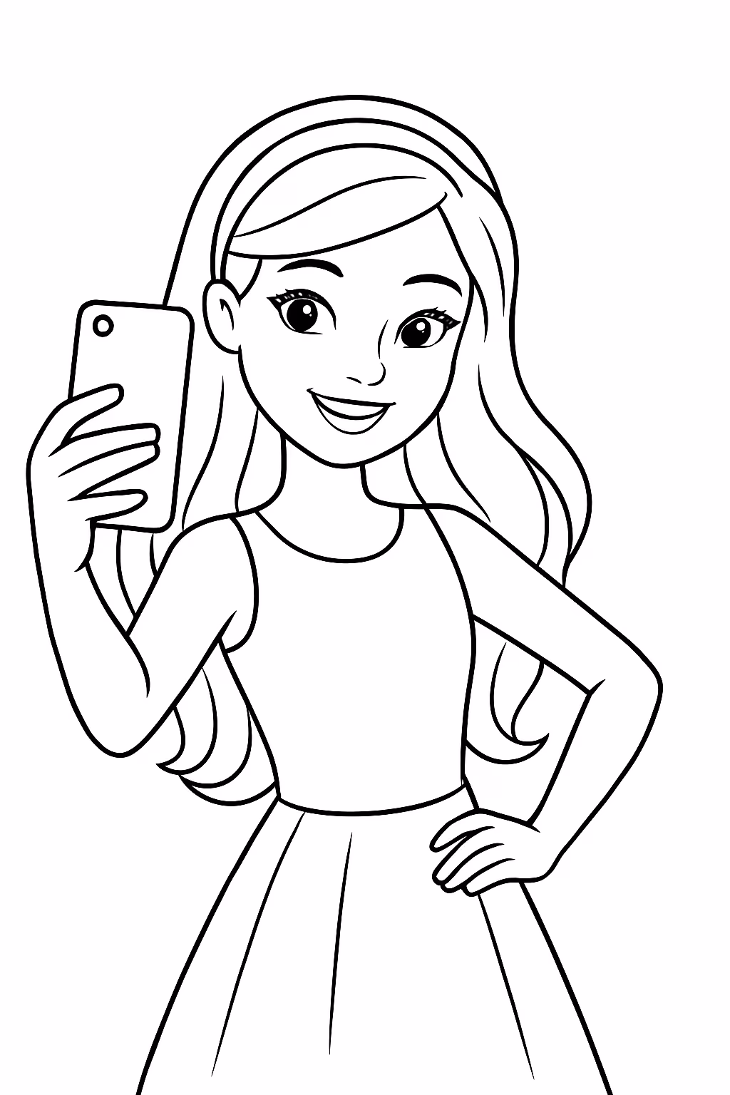 Barbie tirando foto para colorir — desenho para imprimir