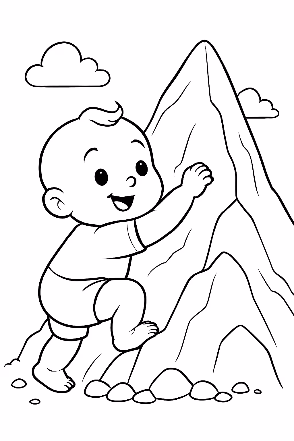 Bebe escalando uma montanha para colorir — desenho para imprimir
