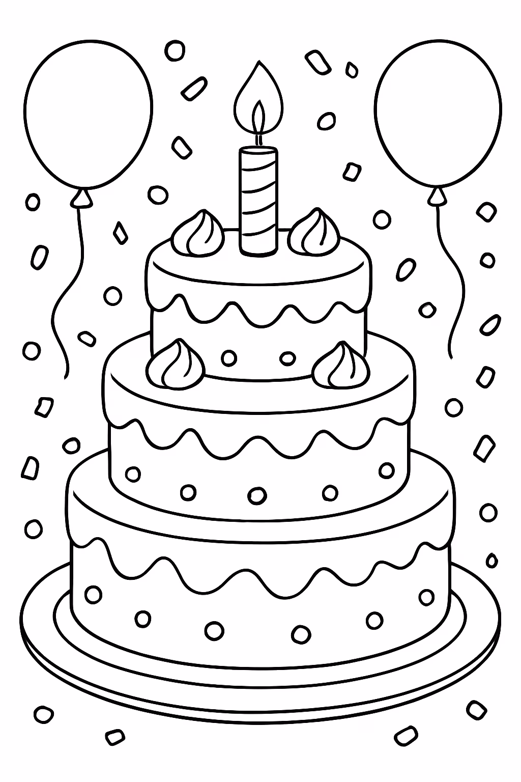 Bolo fofo aniversario para colorir — desenho para imprimir