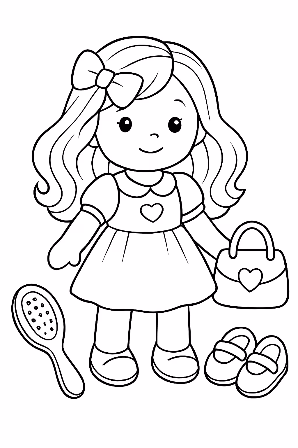 Boneca com acessorios para colorir — desenho para imprimir