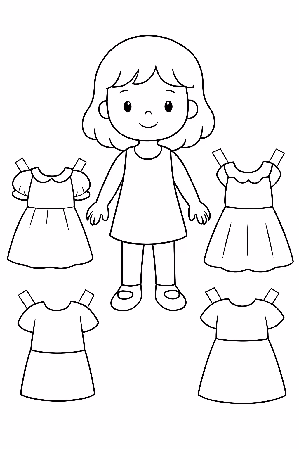 Boneca de papel com roupas cortar e montar para colorir — desenho para imprimir