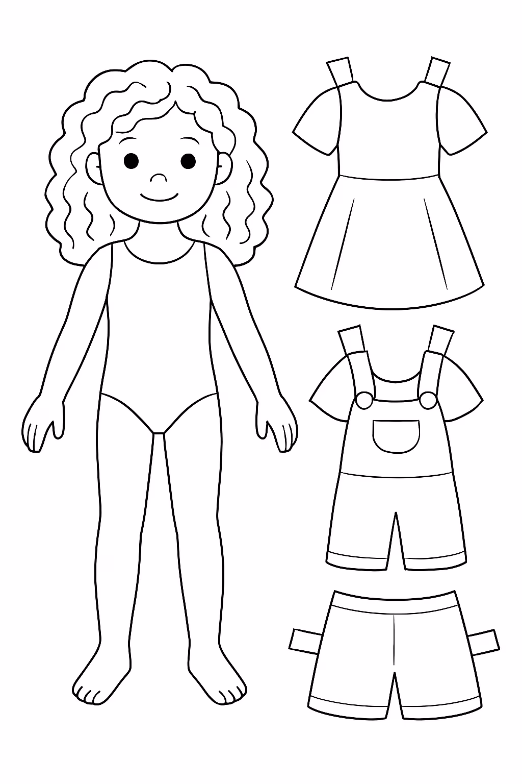 Boneca de papel com roupas cortar e montar com cabelo para colorir — desenho para imprimir