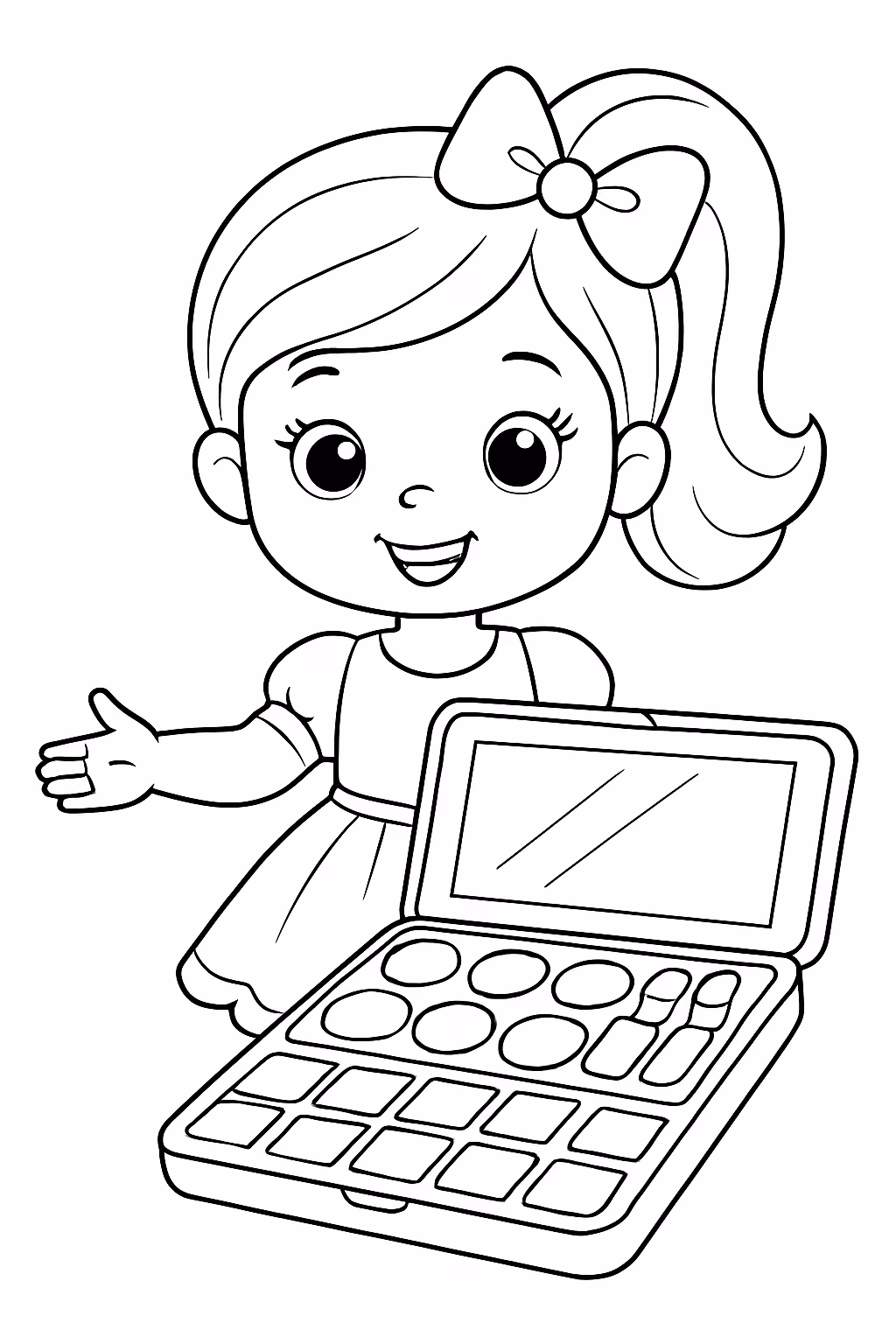 Boneca e um kit grande de maquiagem para colorir — desenho para imprimir