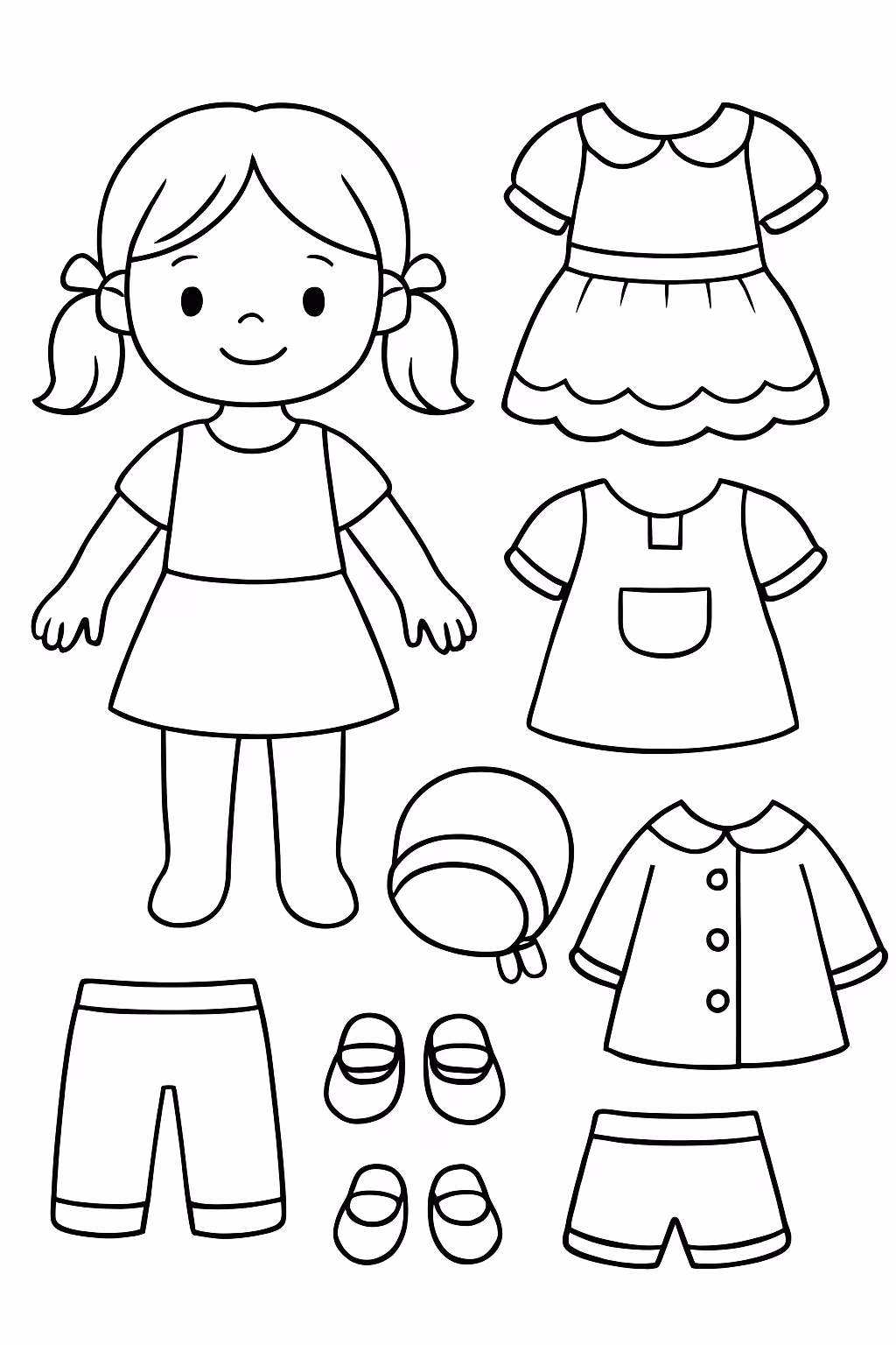 Bonecas com roupas de vestir para colorir — desenho para imprimir