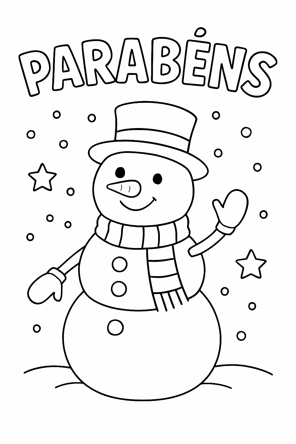 Boneco de neve e mensagem de parabens para colorir — desenho para imprimir