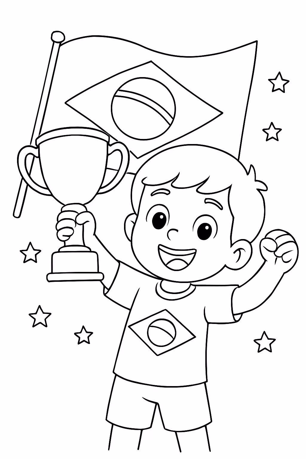 Brasil sendo campeao para colorir — desenho para imprimir