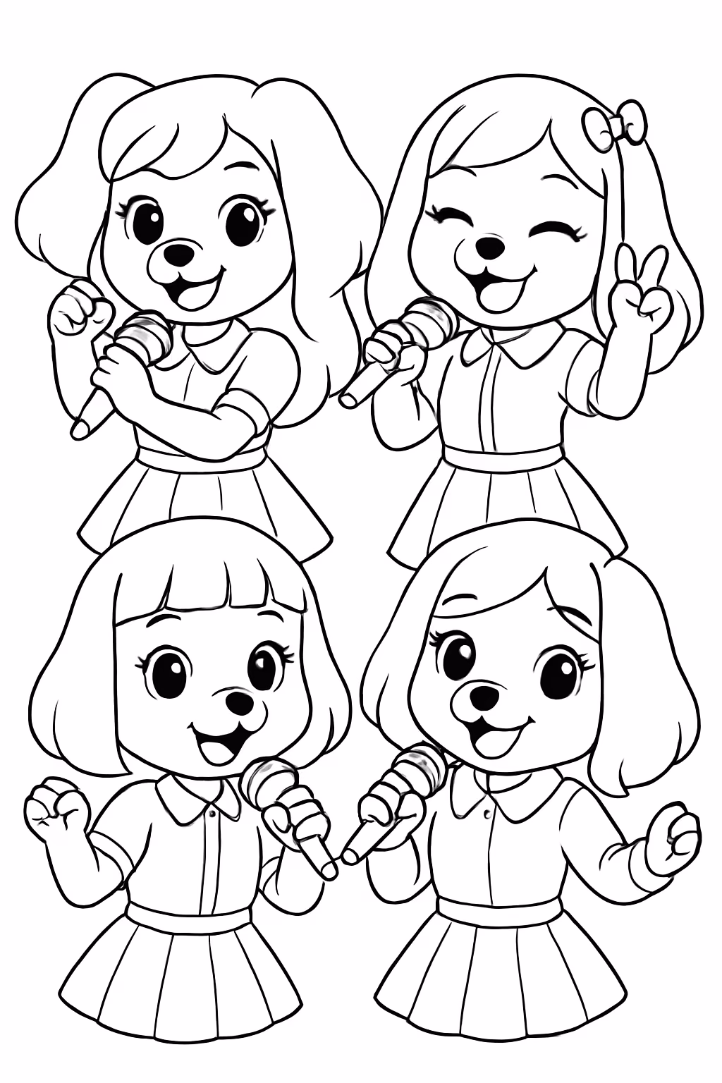 Cachorrinhas cantoras de k pop da cozy k pop para colorir — desenho para imprimir