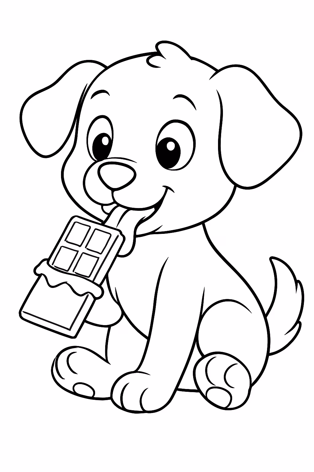 Cachorro comendo chocolate para colorir — desenho para imprimir
