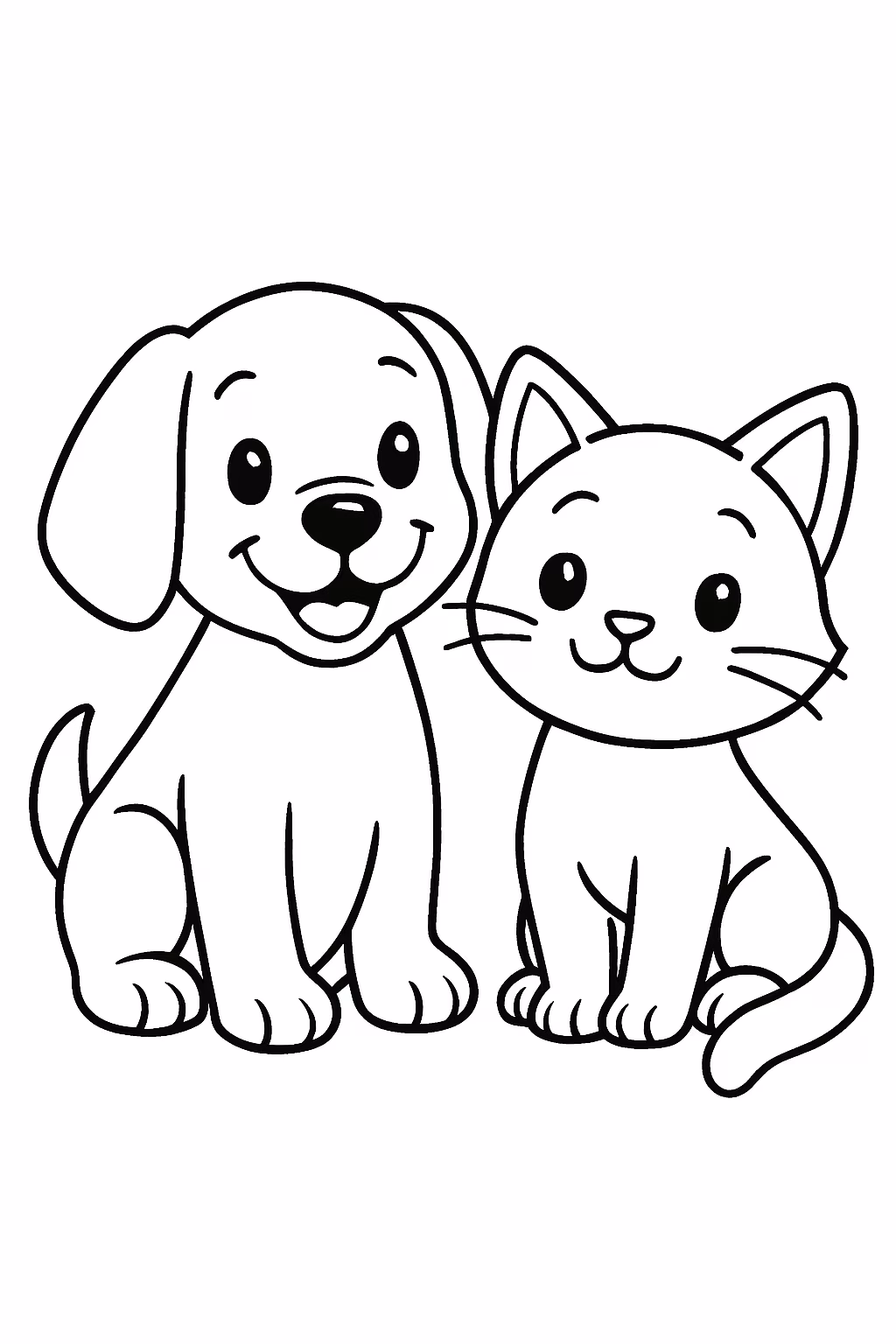 Cachorro e gato fofos para colorir — desenho para imprimir