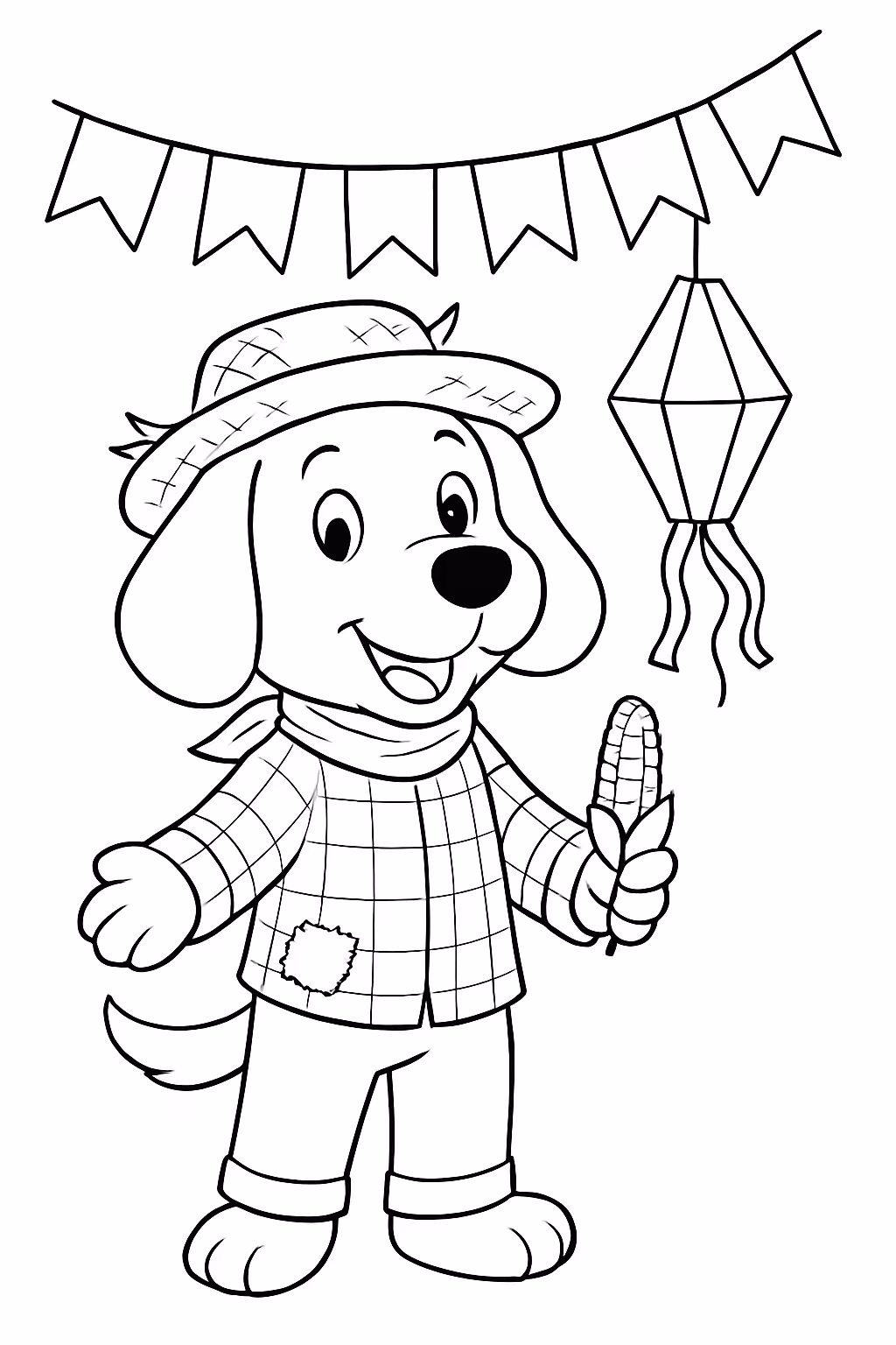 Cachorro na festa junina para colorir — desenho para imprimir
