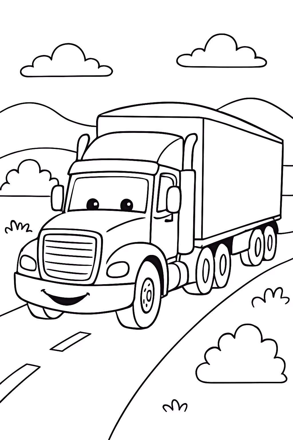 Caminhao na estrada para colorir — desenho para imprimir