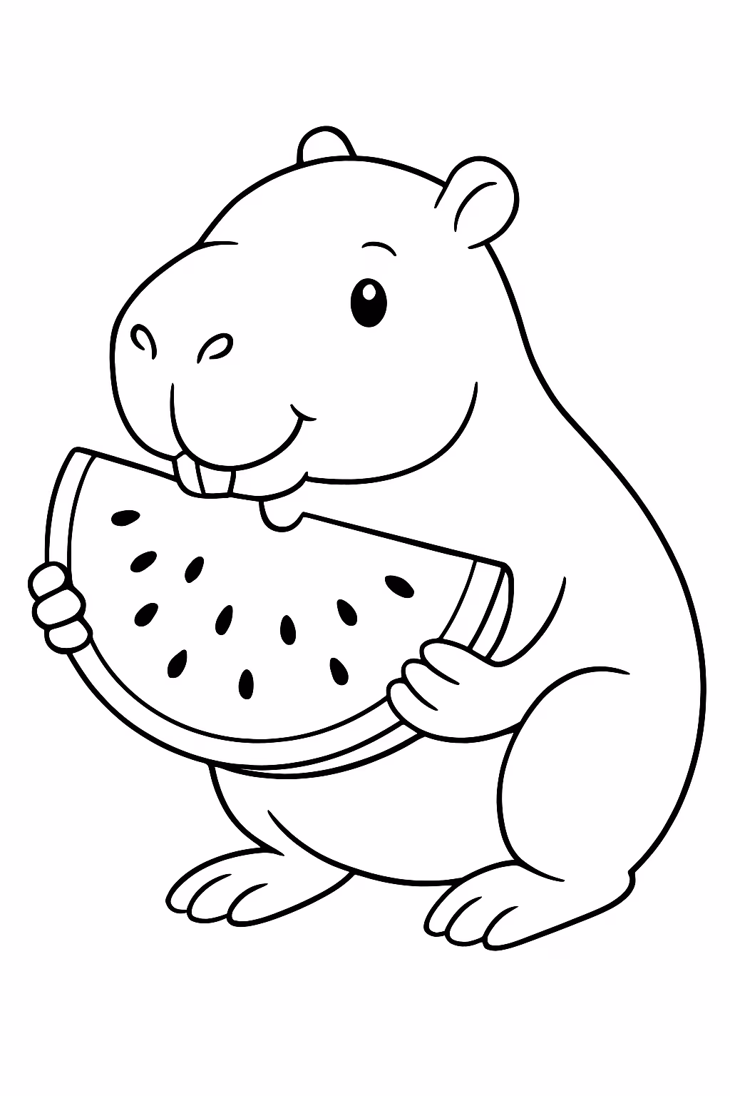 Capivara colorindo uma melancia para colorir — desenho para imprimir