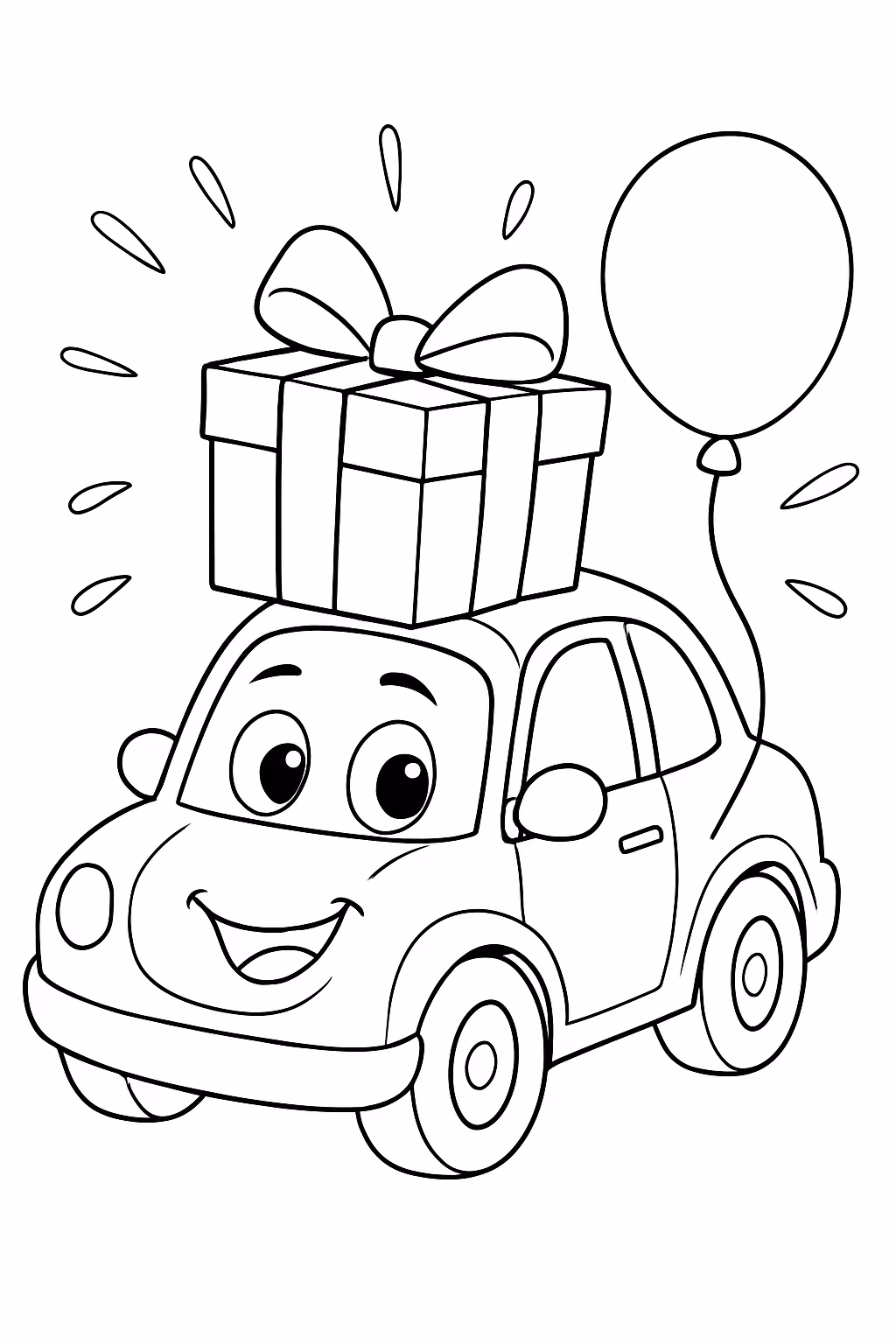 Carro faisca parabens para colorir — desenho para imprimir