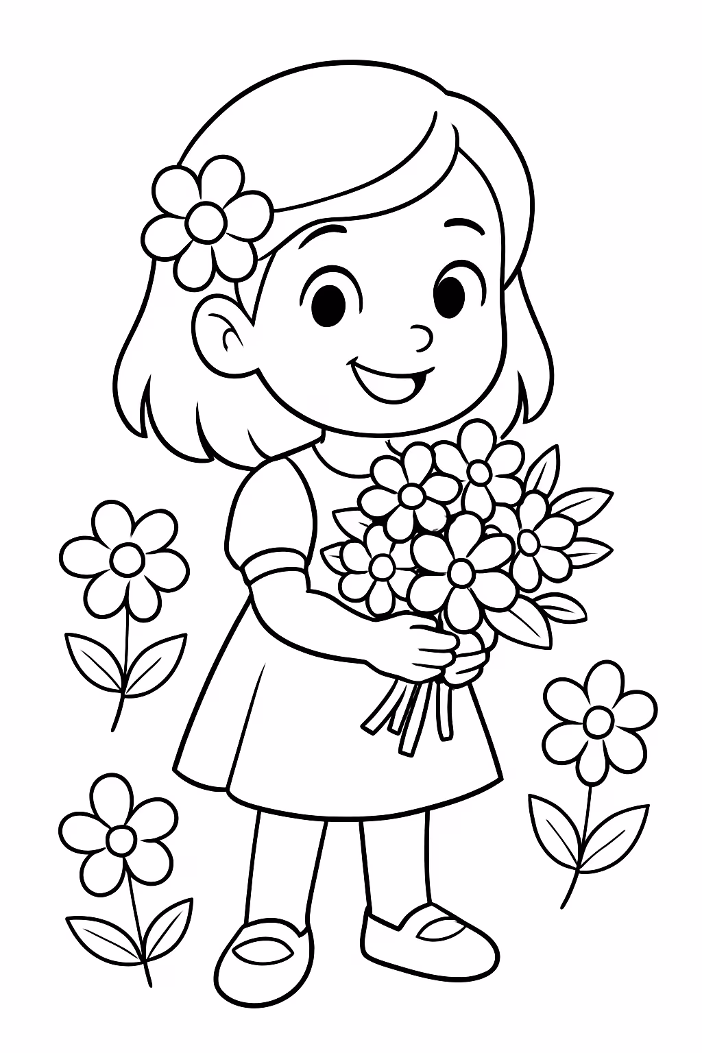 Cecilia com flores para colorir — desenho para imprimir