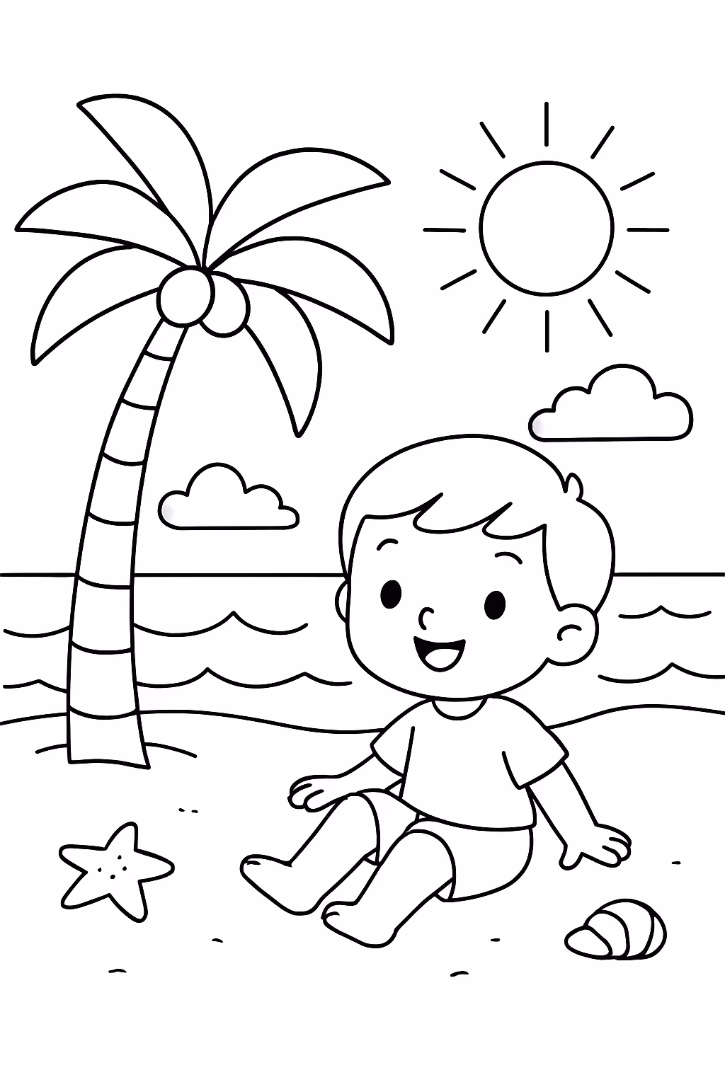 Cenario praia simples sem detalhes 42x13 para colorir — desenho para imprimir