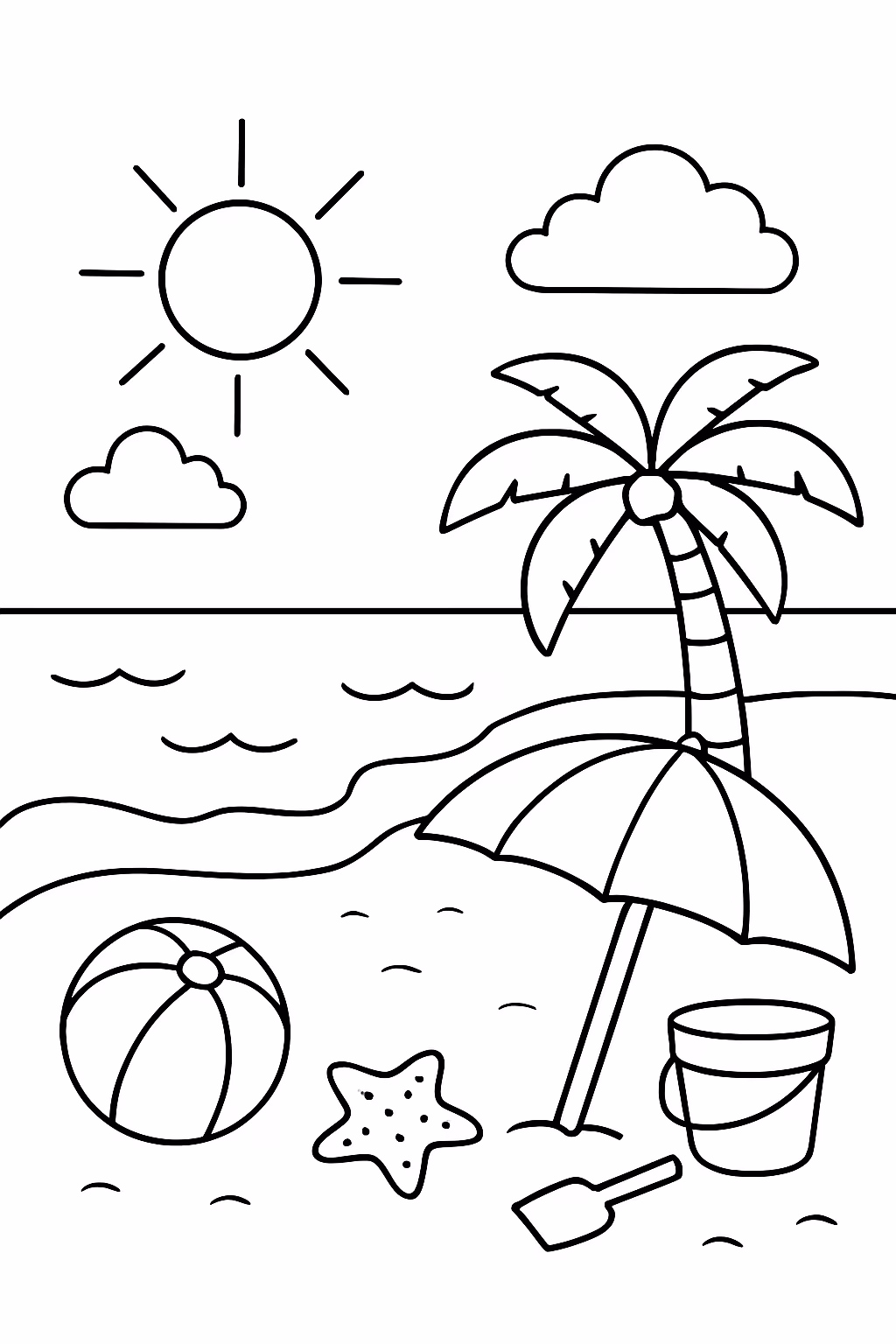 Cenario praia simples sem detalhes para colorir — desenho para imprimir