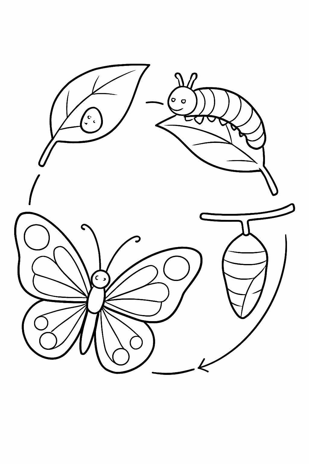 Ciclo da borboleta para colorir — desenho para imprimir