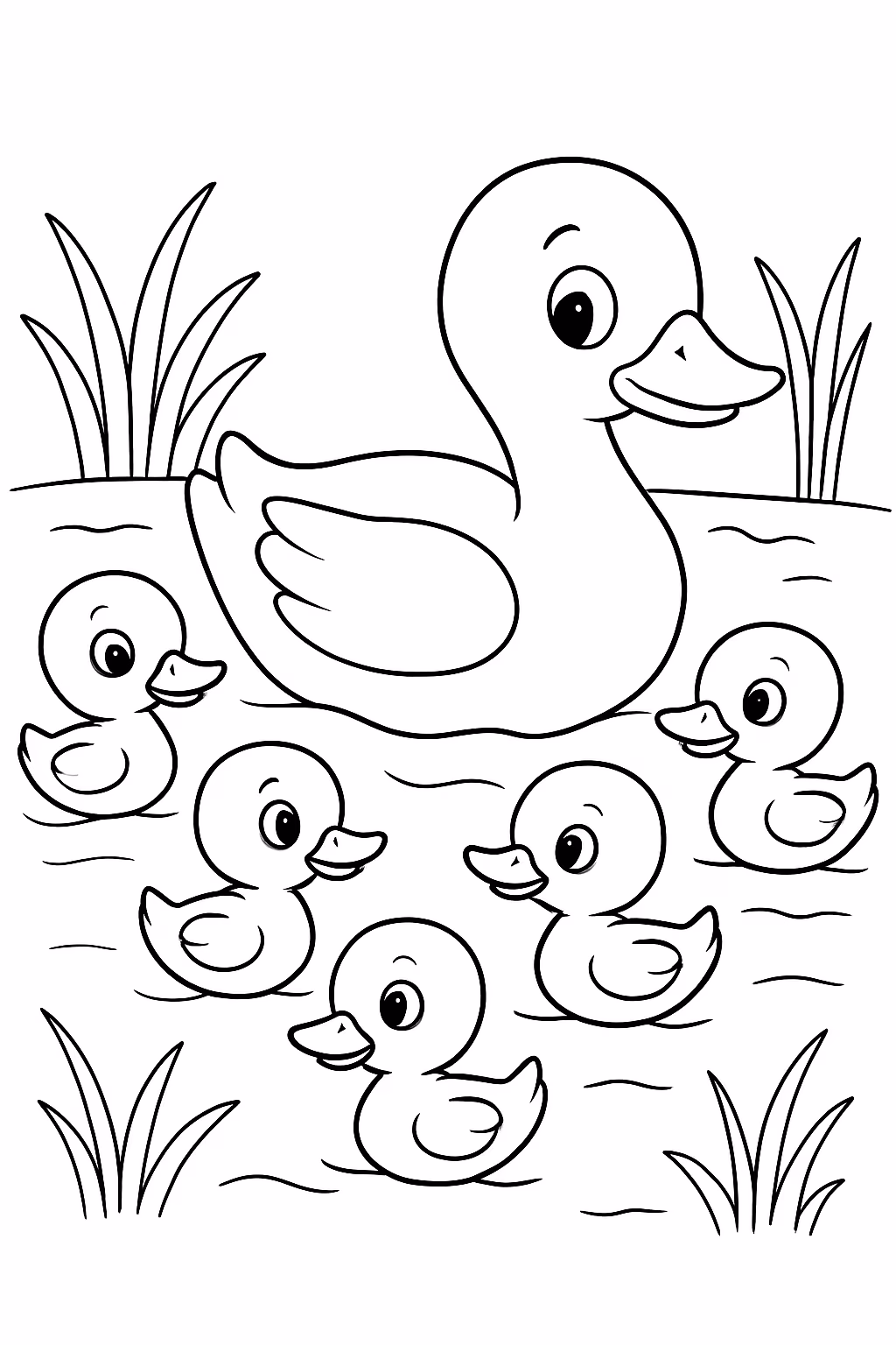 Cinco patinhos e mamae pata para colorir — desenho para imprimir