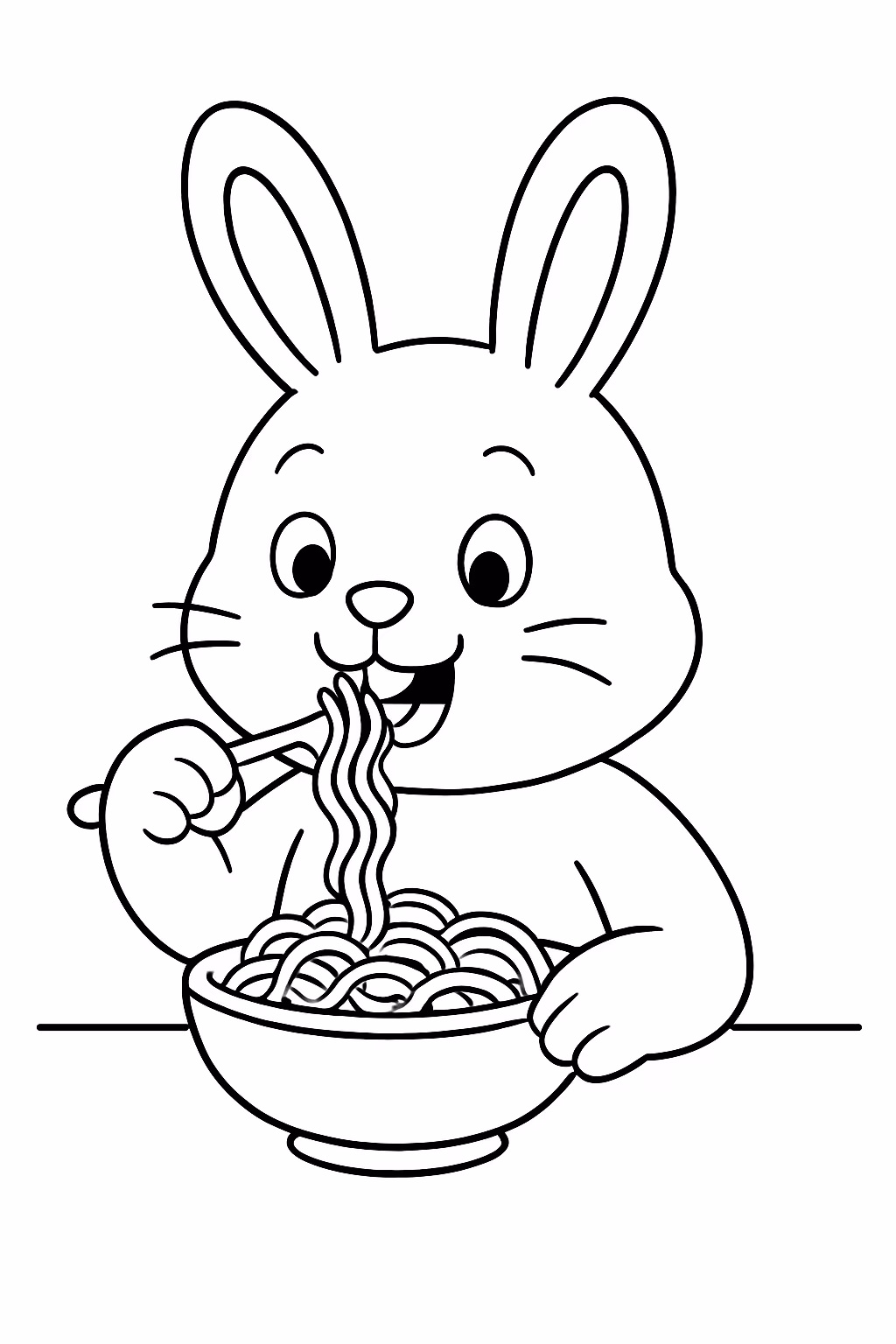 Coelho comendo miojo para colorir — desenho para imprimir