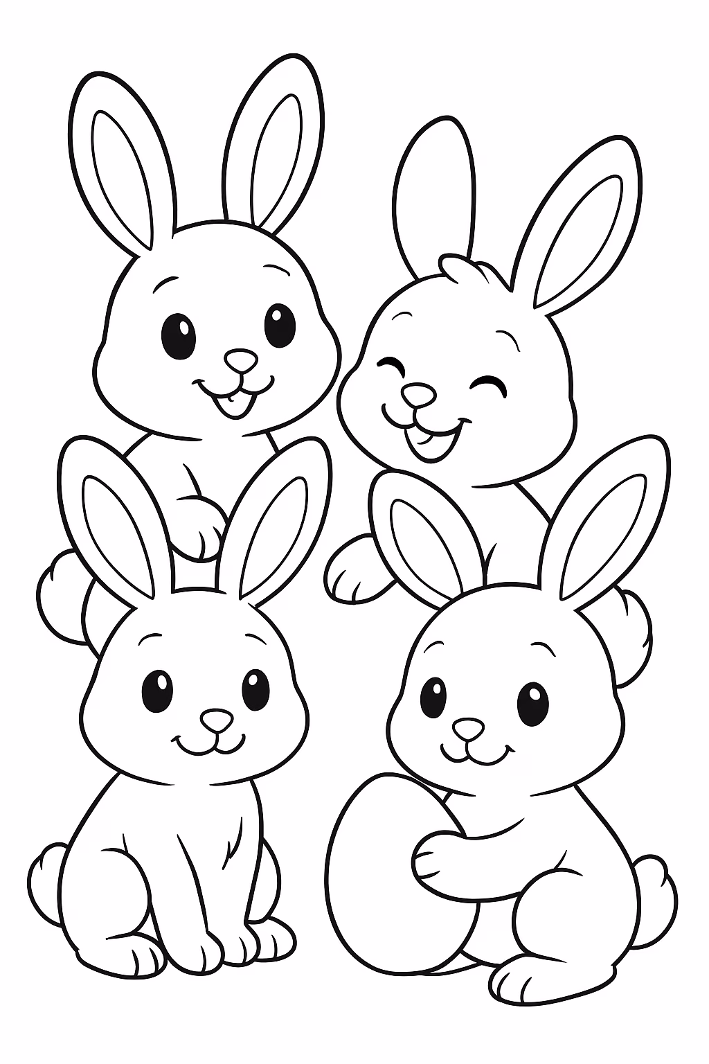 Coelinhos cute para colorir — desenho para imprimir