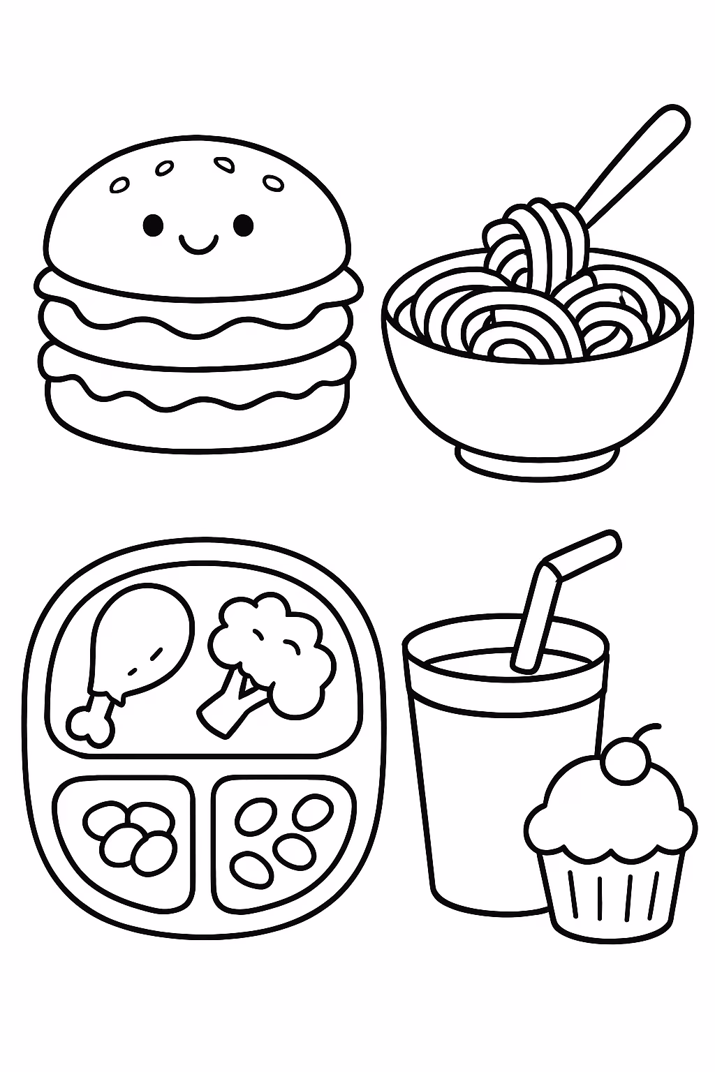 Comidas bonecas varios tipos para colorir — desenho para imprimir