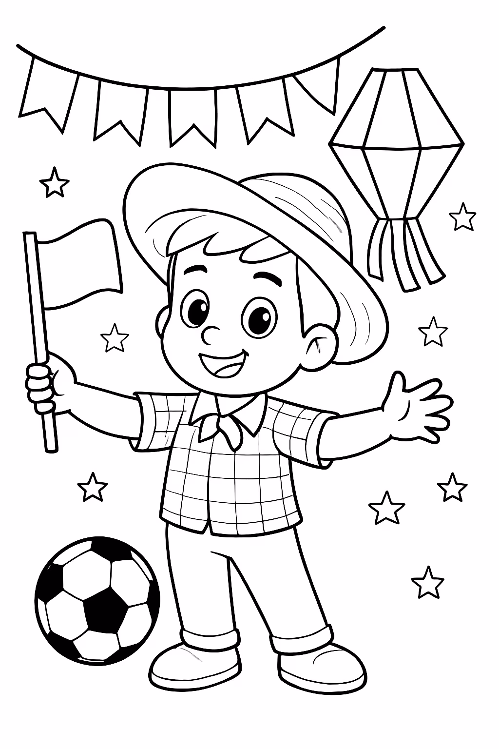 Copa do mundo e festa junina para colorir — desenho para imprimir