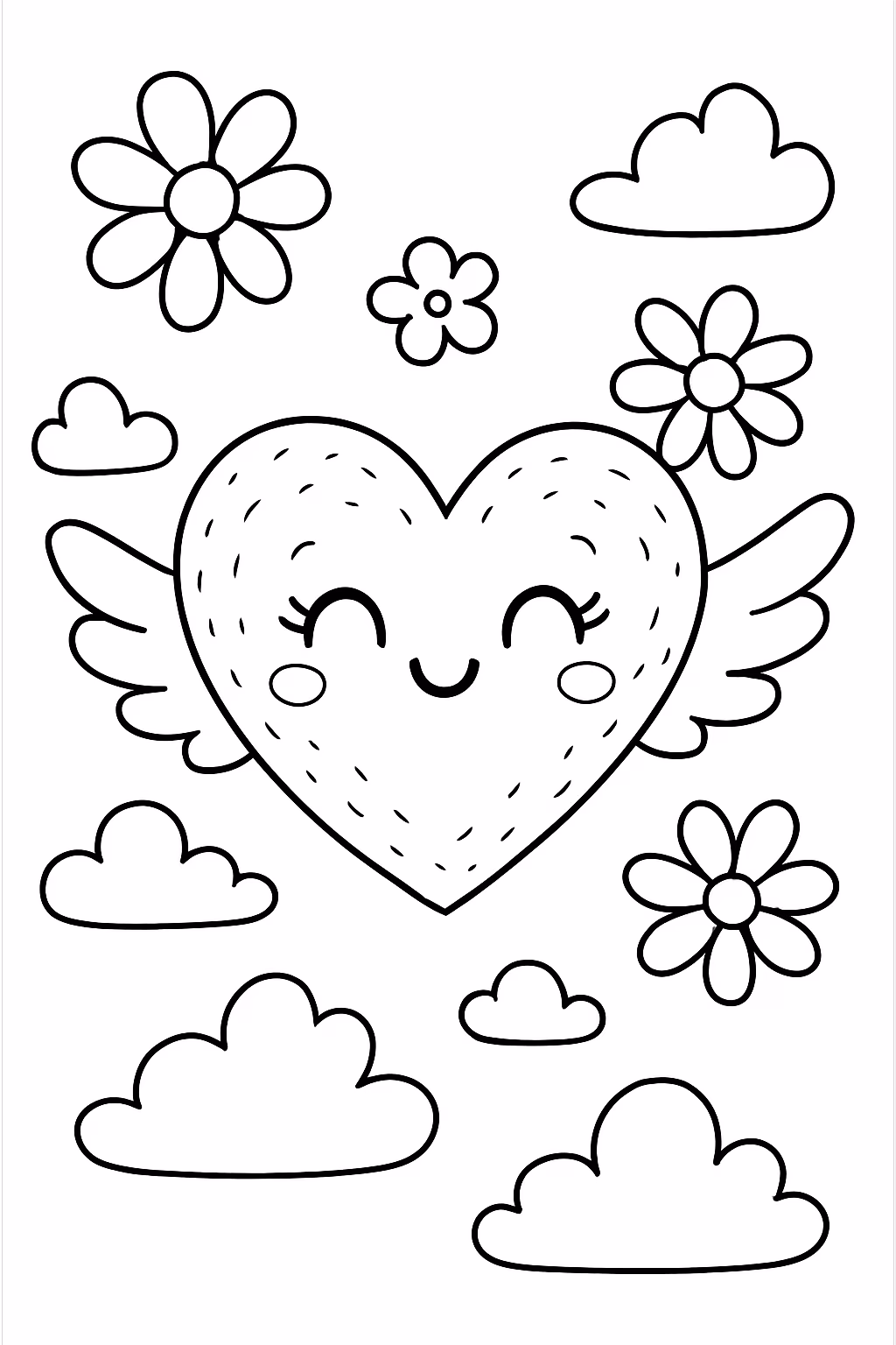 Coracao de menina com textura e detalhes feliz com flores para colorir — desenho para imprimir