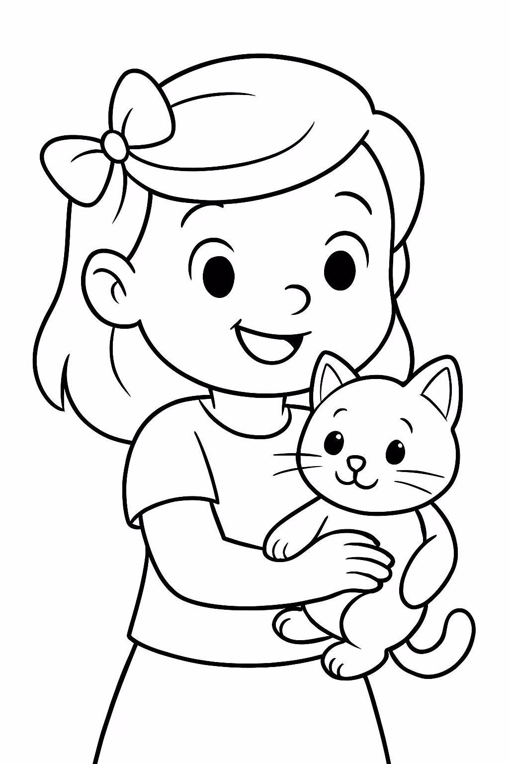 Crianca com gatinho para colorir — desenho para imprimir