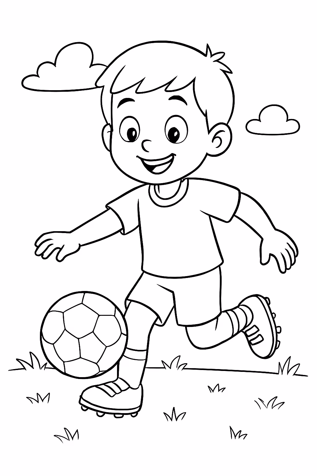 Crianca jogando futebol para colorir — desenho para imprimir