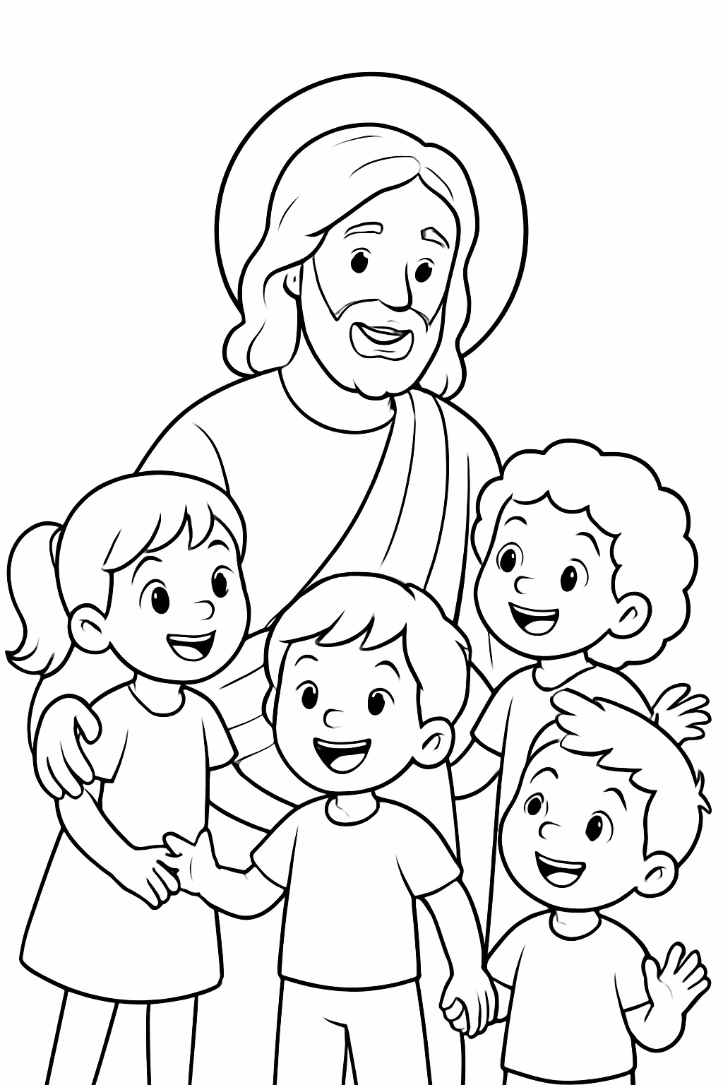 Criancas com jesus para colorir — desenho para imprimir