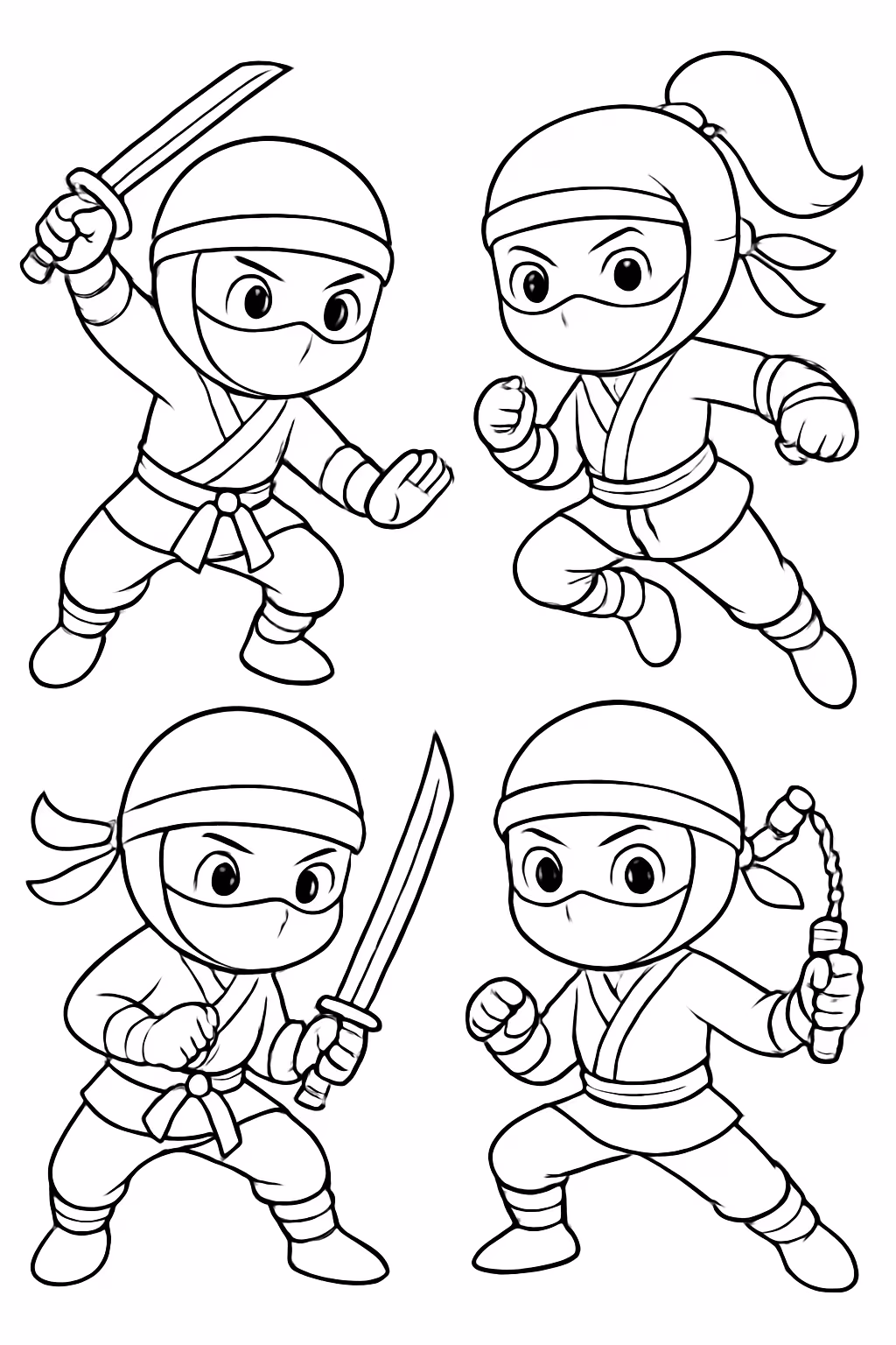 Criancas ninjas para colorir — desenho para imprimir