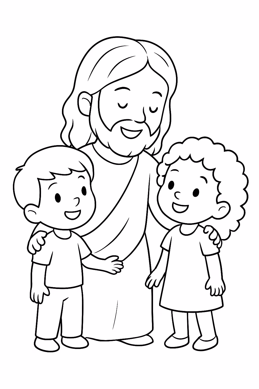 Criar jesus com um menino e uma menina pequenos a para colorir — desenho para imprimir