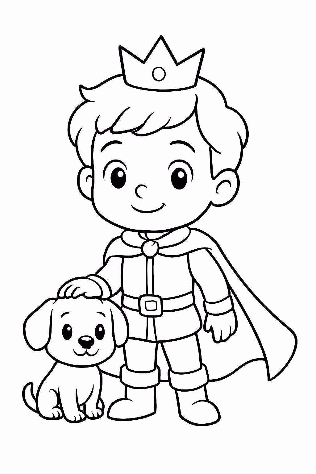 Criar um principe pequeno com um cachorro pequeno para colorir — desenho para imprimir